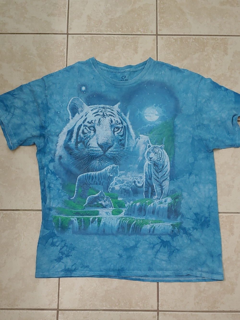 Liquid Blue Bengal Tiger Blue Tie Dye Whimiscal Shirt Unisex Size XL
